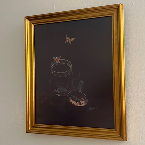 Cottage BUTTERFLIES EMERGING FROM JAR, Professional Framed, Brexler, 16”x 13” - Picture 1 of 5